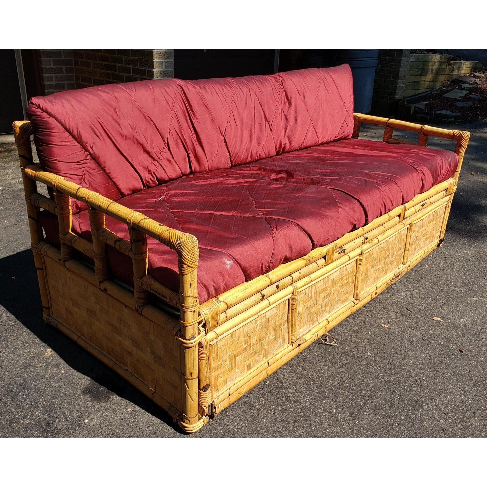 1960s Vintage Bamboo Sofa / Day Bed With Gated Underneath Storage Area For  Sale at 1stDibs | sofa with storage underneath, retro style sofa bed with  storage, bamboo sofas