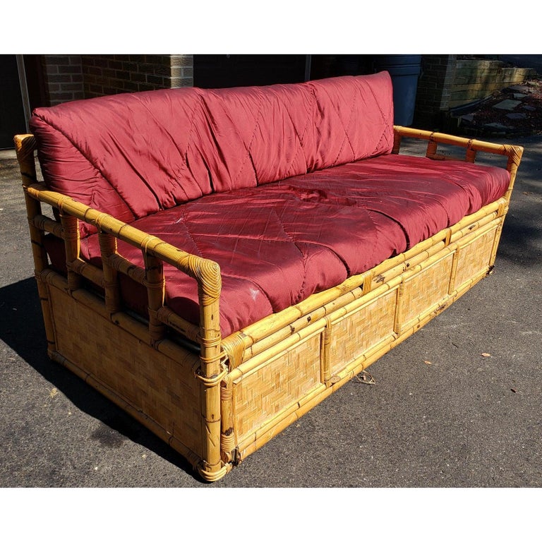 1960s Vintage Bamboo Sofa With Gated Underneath Storage Area For Sale at  1stDibs