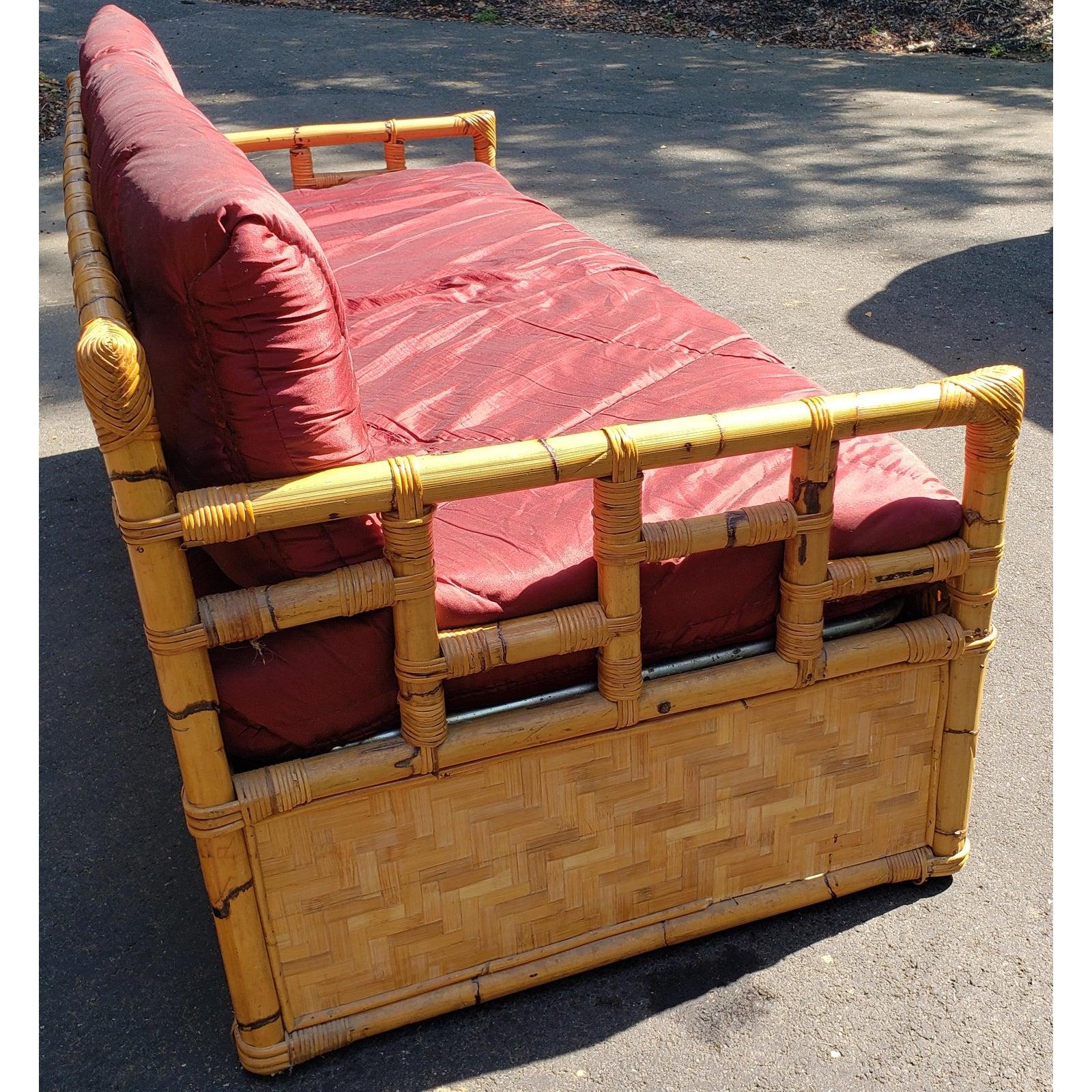 Bauhaus 1960s Vintage Bamboo Sofa /  Day Bed With Gated Underneath Storage Area For Sale