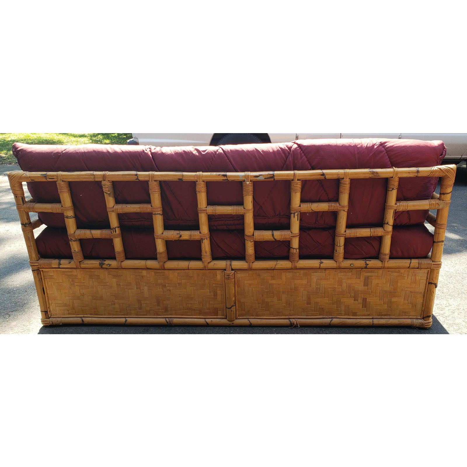 Appliqué 1960s Vintage Bamboo Sofa /  Day Bed With Gated Underneath Storage Area For Sale