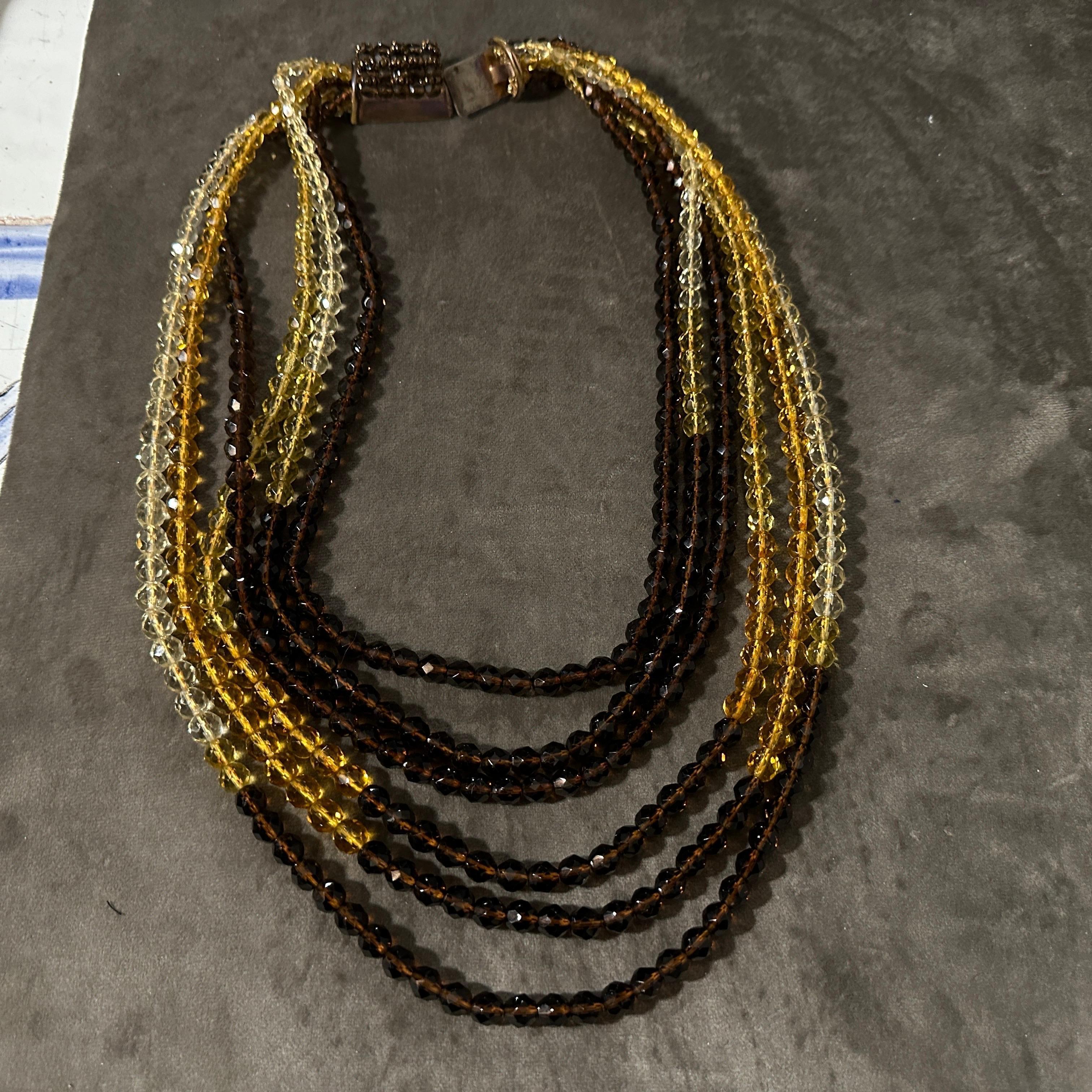 Taglio briolette Laccio da collo a più fili in ottone e cristalli con perline di Coppola e Toppo, vintage, anni '60 in vendita
