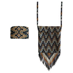 1960s Vintage Mini-Bag + Bracelet Set - Geometric Beading