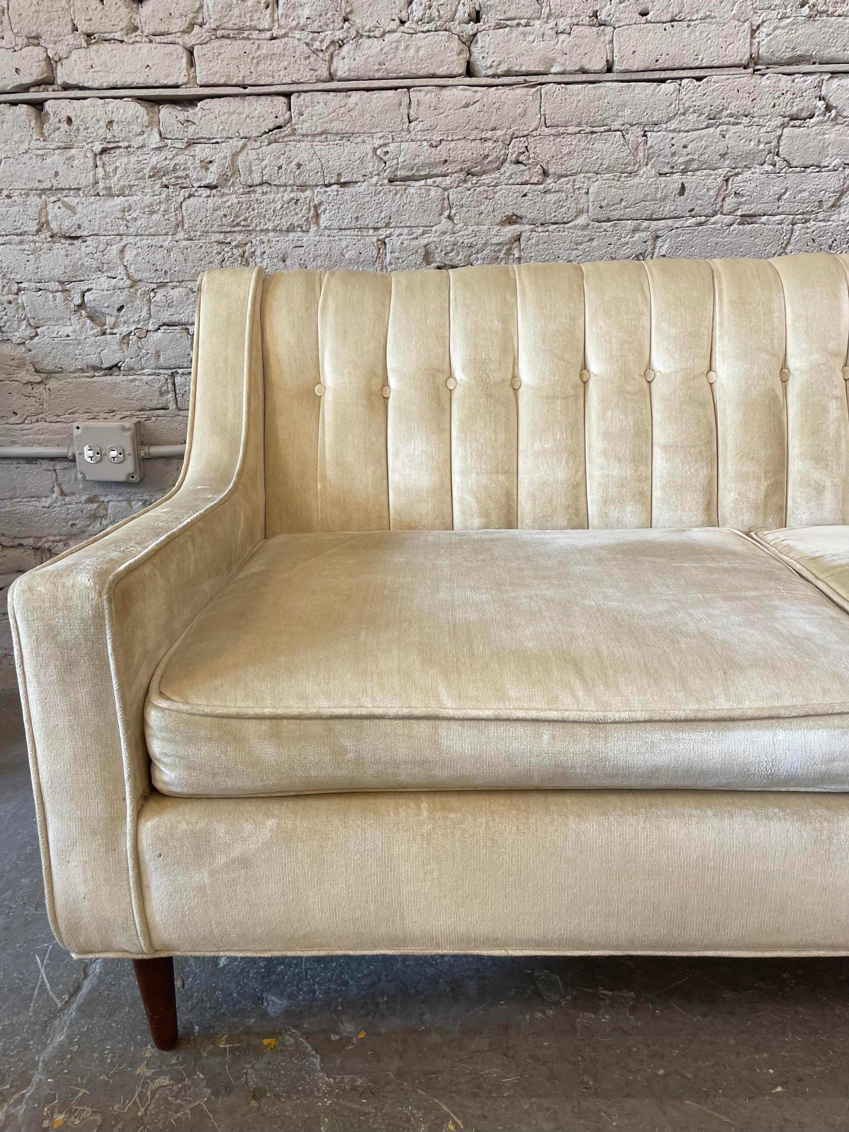Mid-Century Modern 1960s Vintage Beige Upholstered Sofa