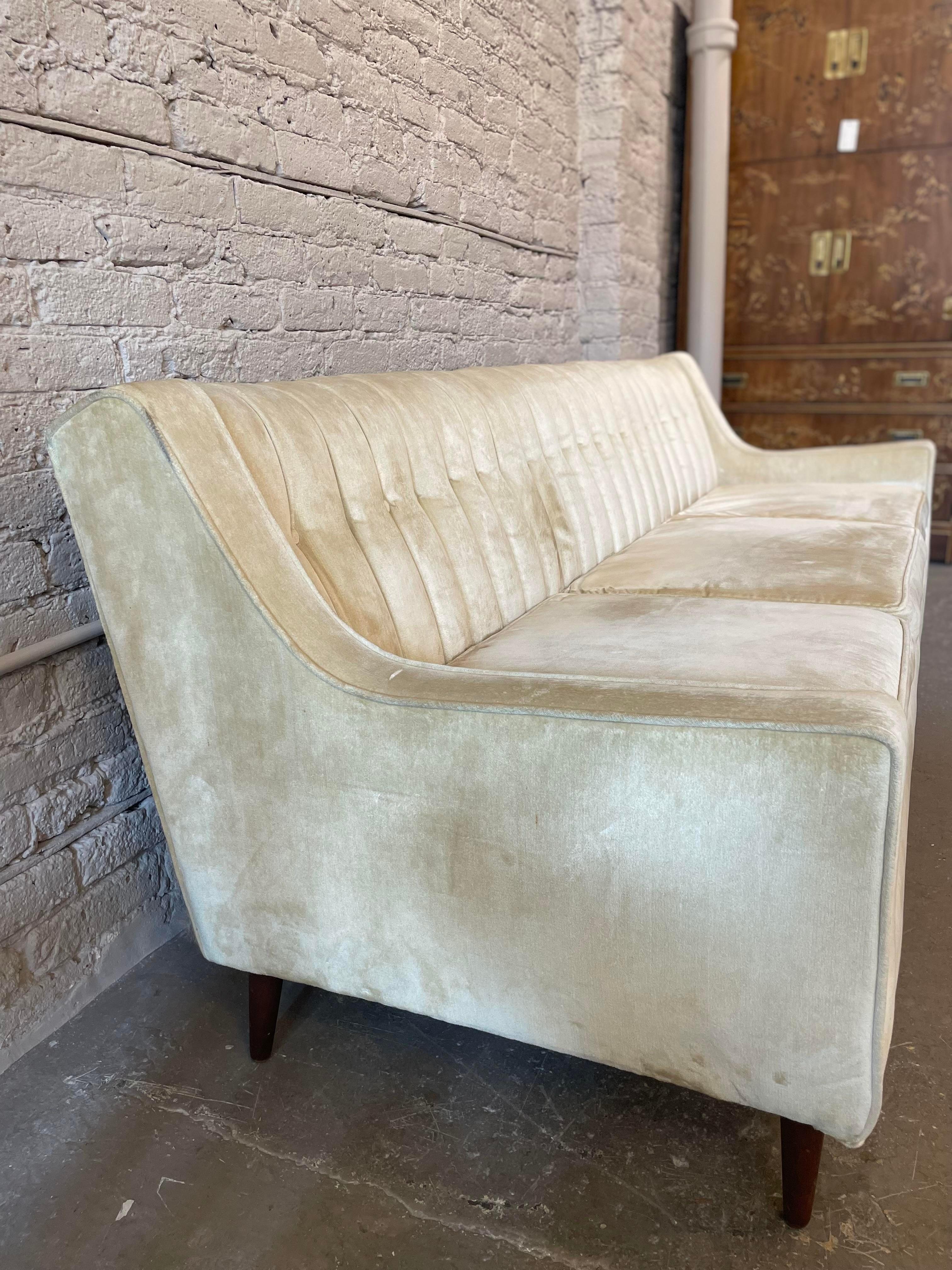 Mid-20th Century 1960s Vintage Beige Upholstered Sofa