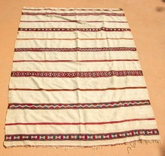 1960s Vintage Berber Moroccan Handira Bohemian Tribal Style Flat-Weave Textile