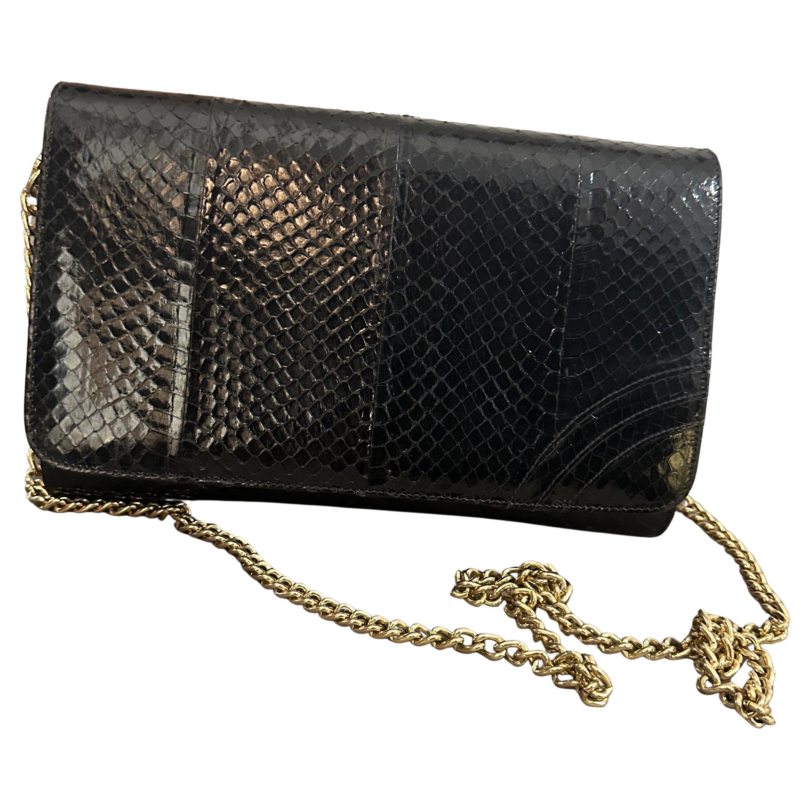 1960s Vintage Black Leather Italian Shoulder Bag by GM Line For Sale