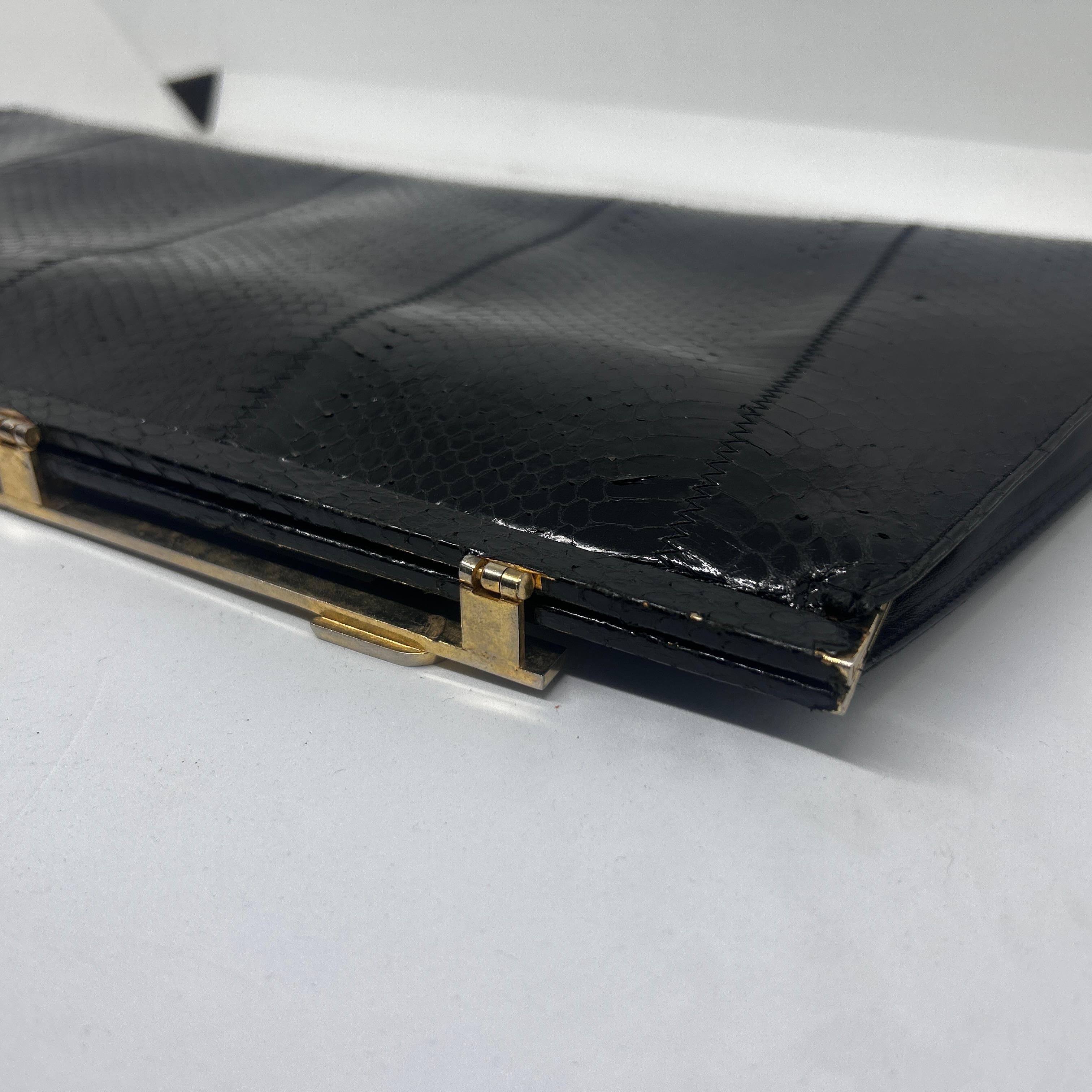 1960s Vintage Black Leather Clutch Bag Made by Ellebi Genova For Sale 1