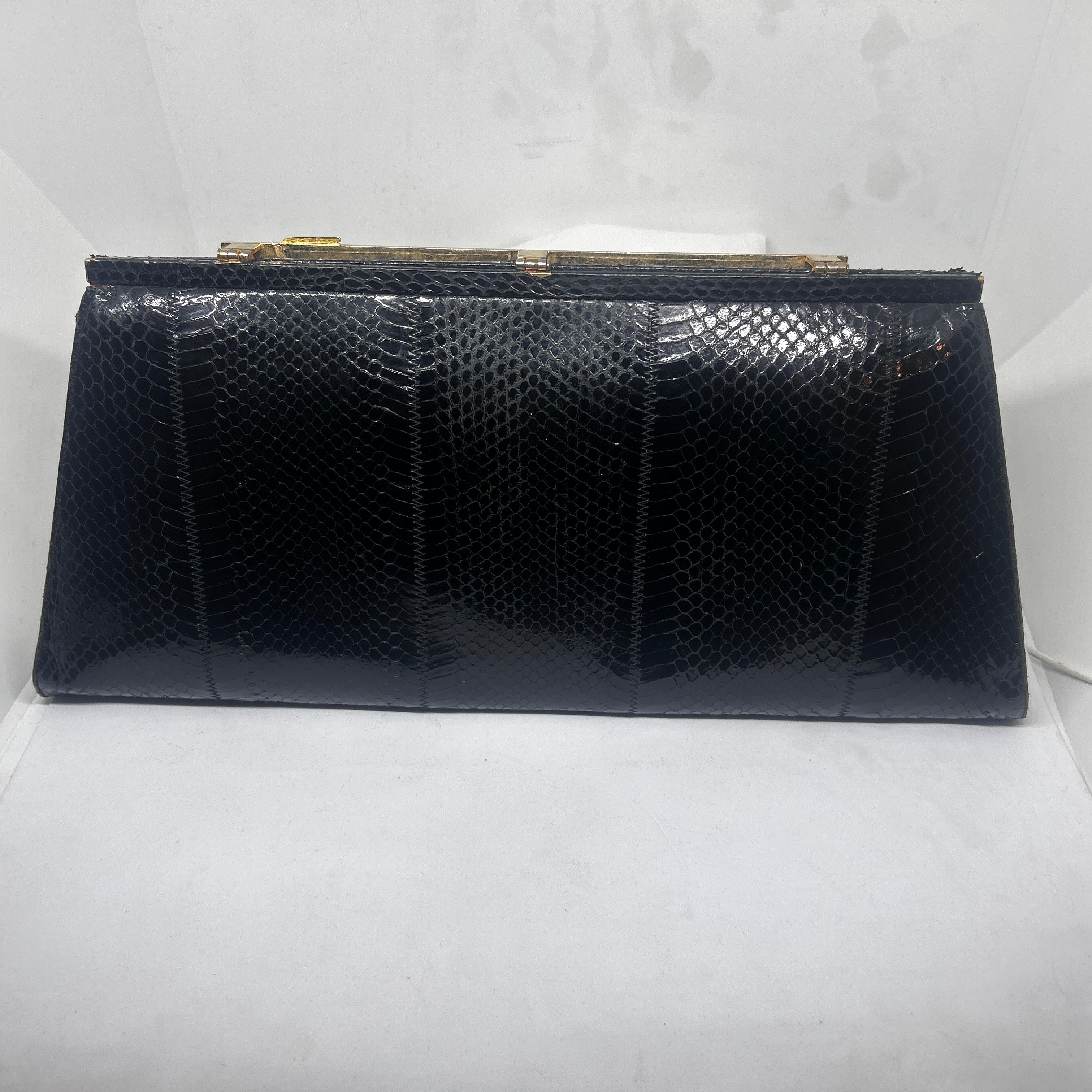 1960s Vintage Black Leather Clutch Bag Made by Ellebi Genova For Sale 2