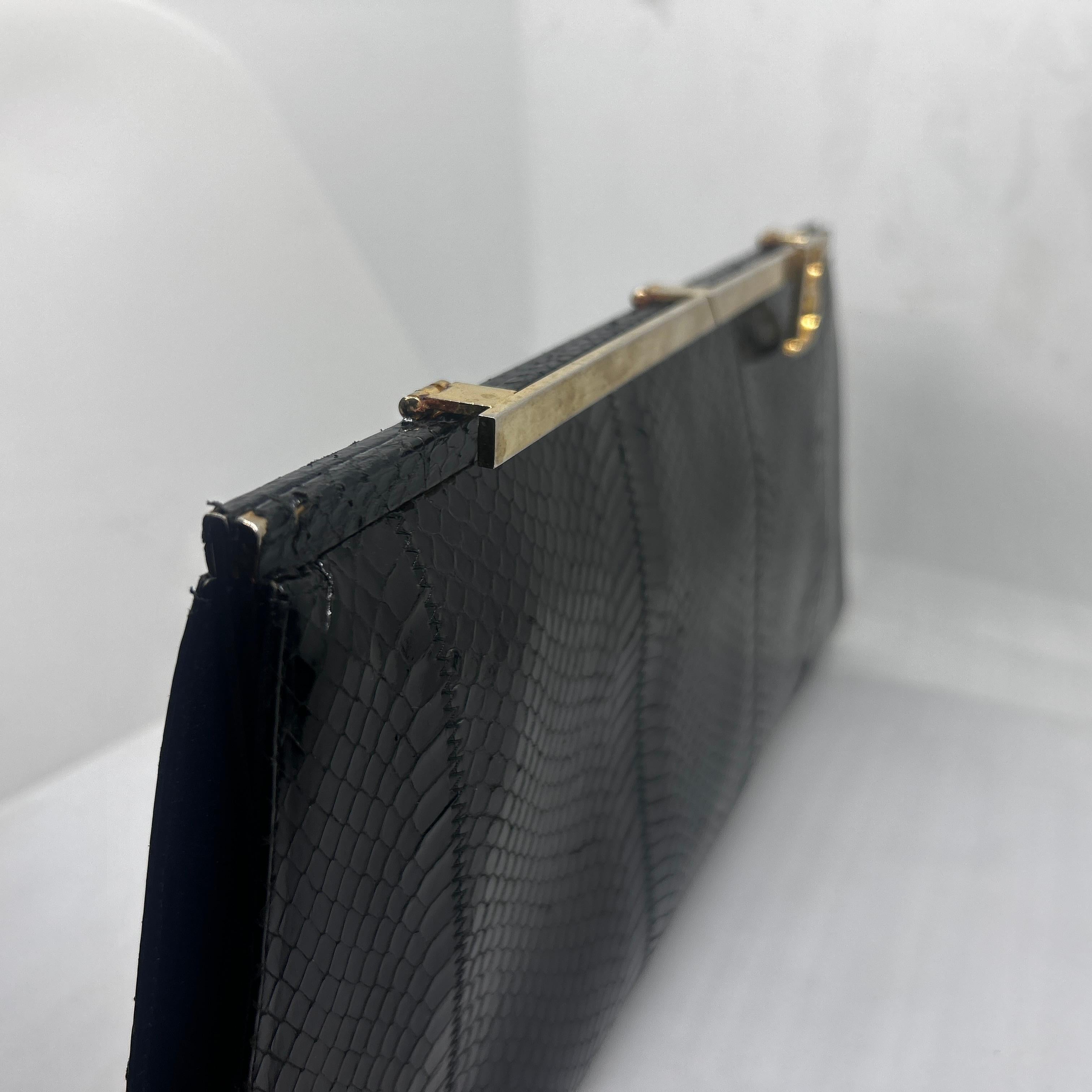 1960s Vintage Black Leather Clutch Bag Made by Ellebi Genova For Sale 3