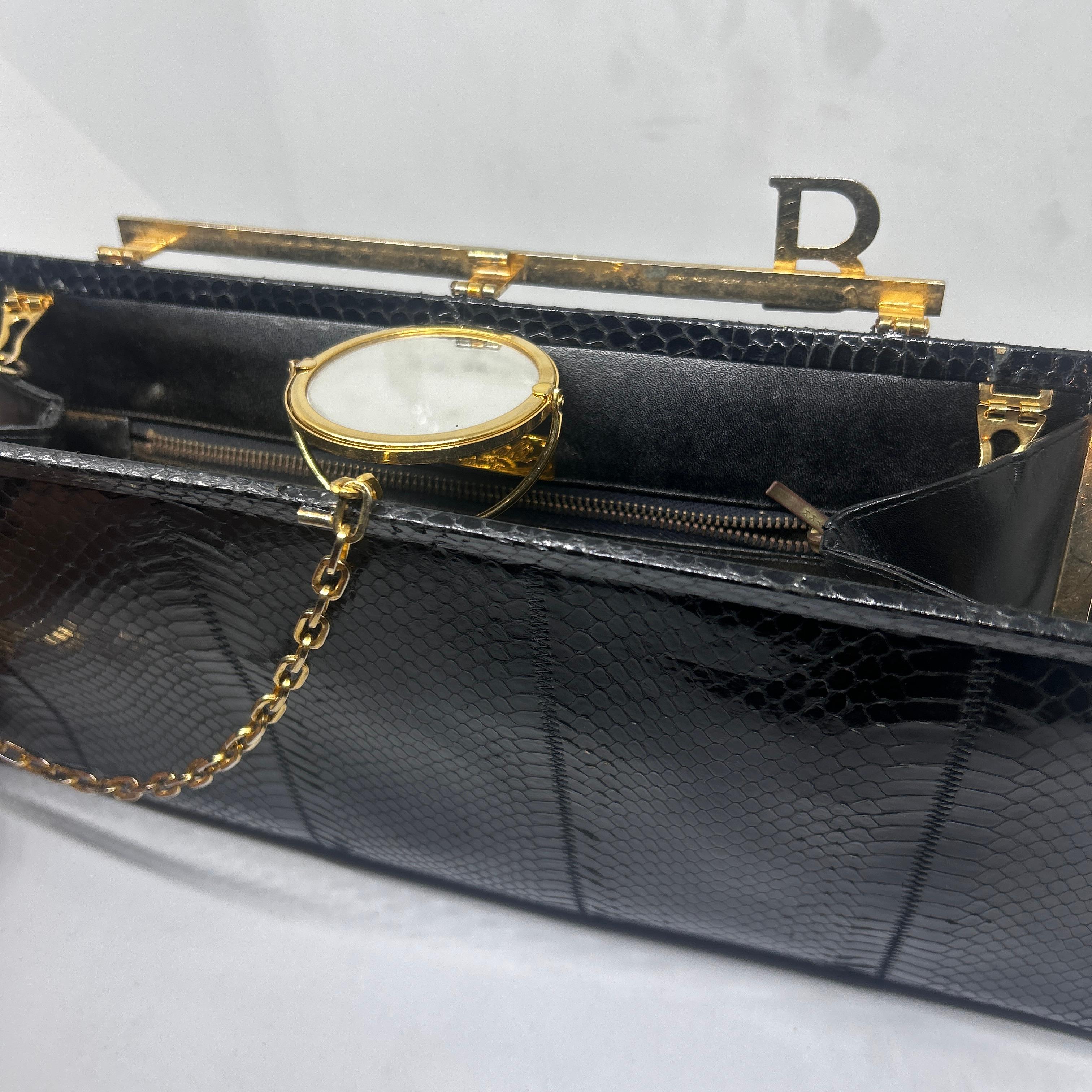 1960s Vintage Black Leather Clutch Bag Made by Ellebi Genova For Sale 4