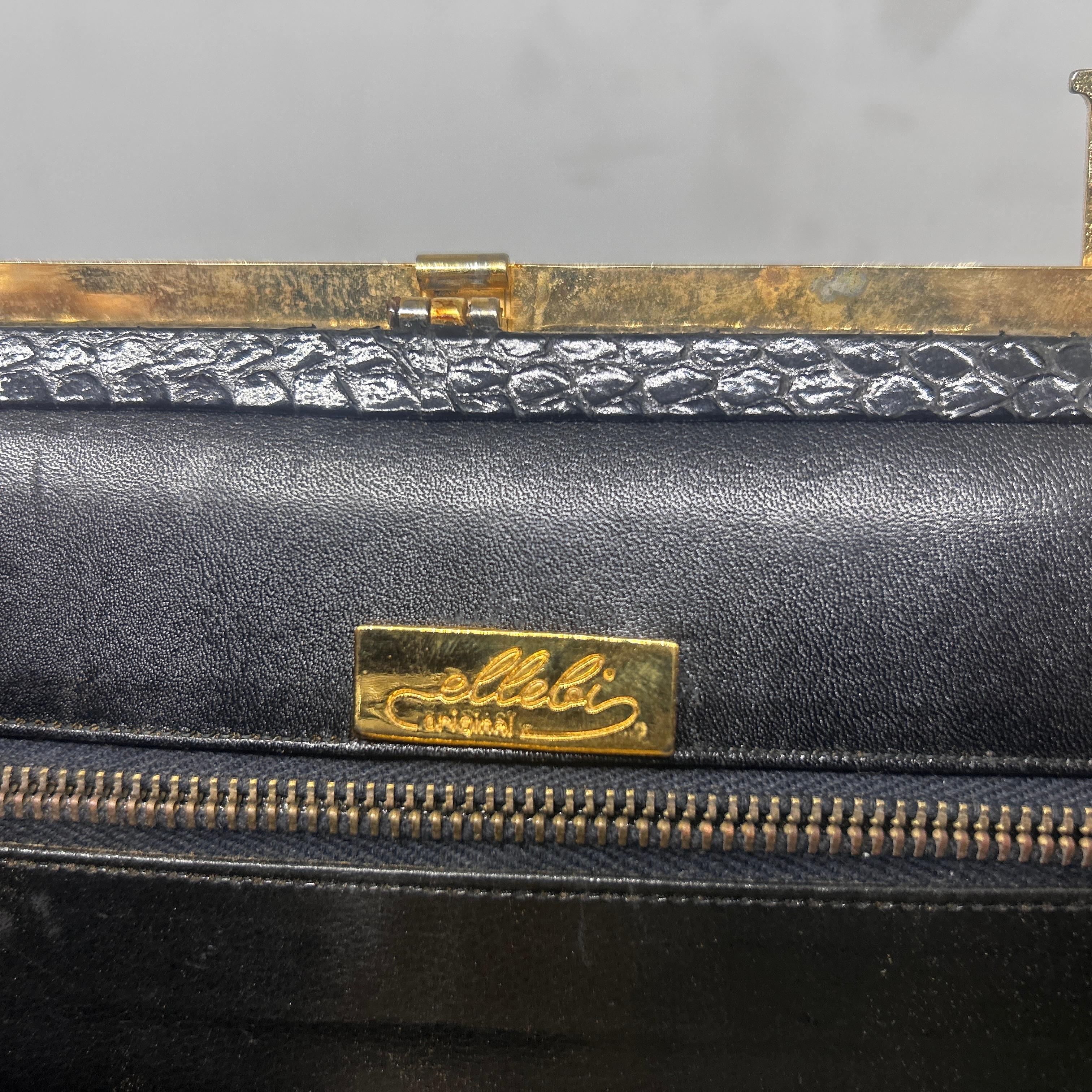 1960s Vintage Black Leather Clutch Bag Made by Ellebi Genova For Sale 5