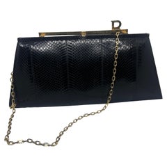 1960s Vintage Black Leather Clutch Bag Made by Ellebi Genova