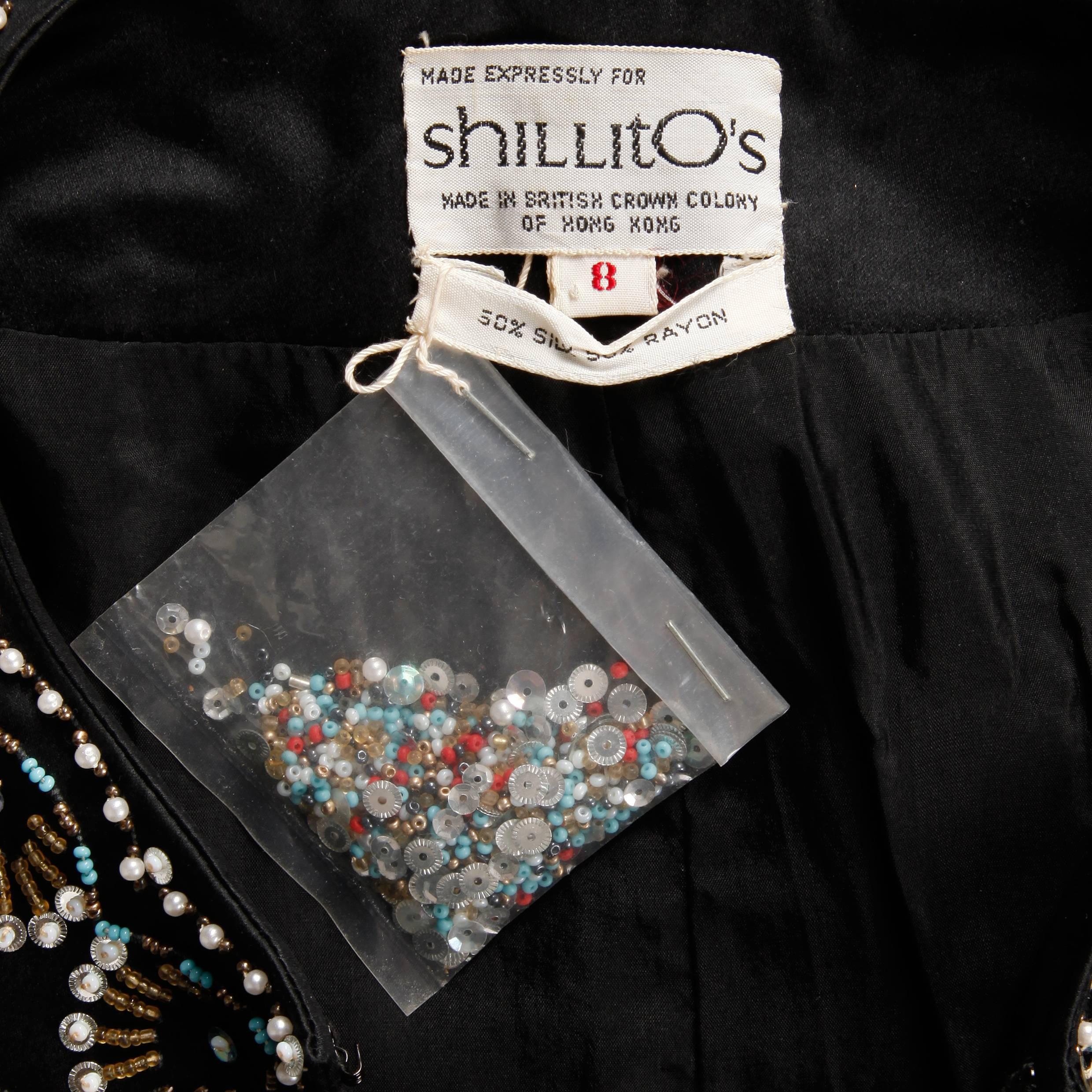 1960s Vintage Black Silk Satin Sequin + Beaded Bolero Jacket with 3/4 Sleeves Excellent état - En vente à Sparks, NV