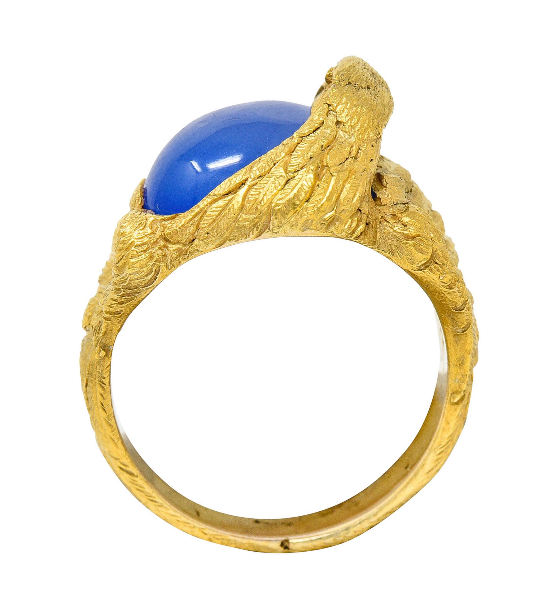 1960's Vintage Blue Chalcedony 14 Karat Gold Men's Condor Bird Ring 1