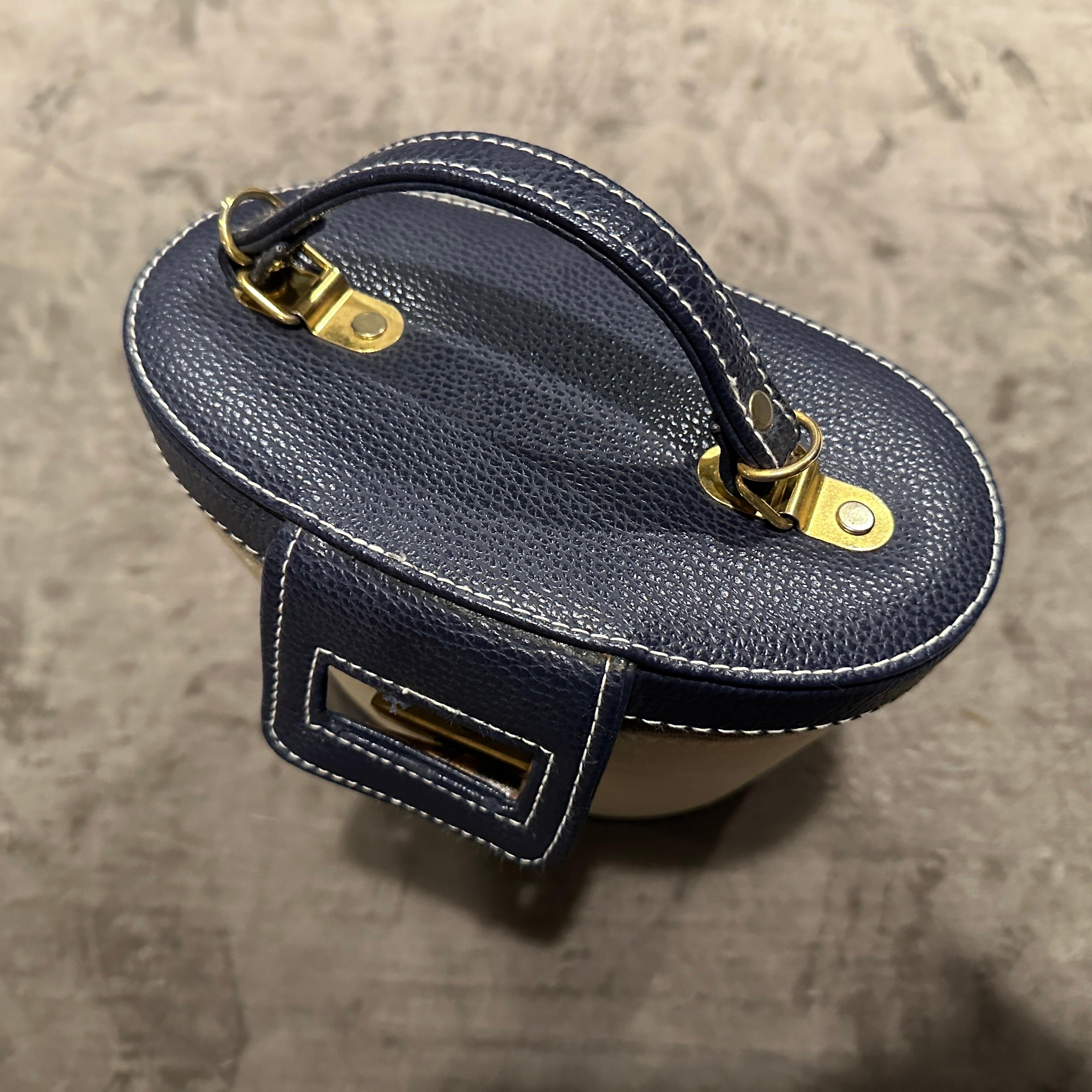 1960er Jahre Vintage Blaues Leder Bambus und Messing Italienische Top Handle Tasche im Angebot 5