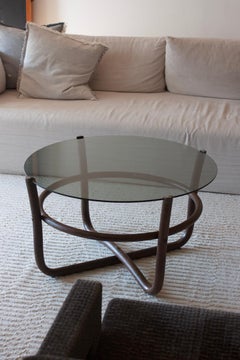 Runder Sofatisch aus Bambus und Glas im böhmischen Stil, 1960er Jahre, Vintage