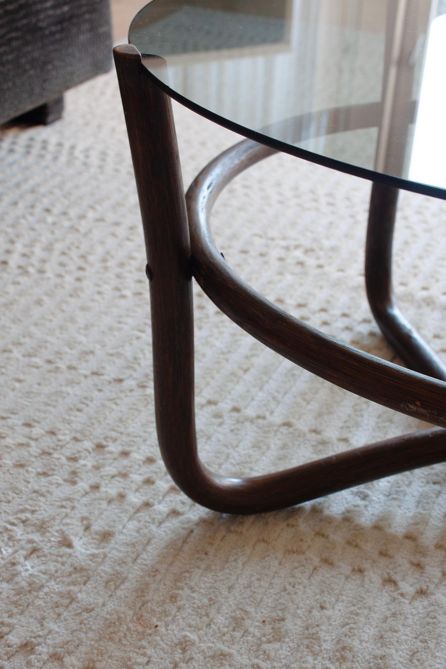 1960s Vintage Bohemian Style Round Bamboo And Glass Sofa Table For Sale 2