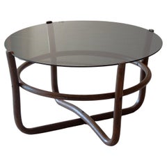 1960s Vintage Bohemian Style Round Bamboo And Glass Sofa Table