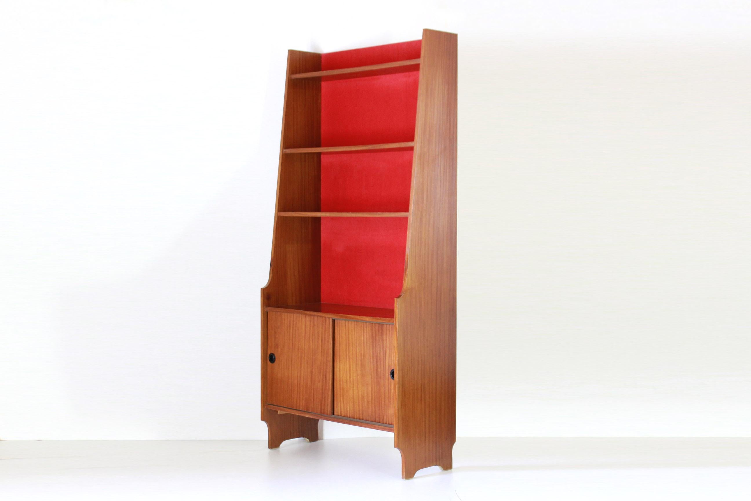 Velvet vintage Book shelf, teak and velvet, Modular Structure, italy 1950s In Good Condition In Ceglie Messapica, IT