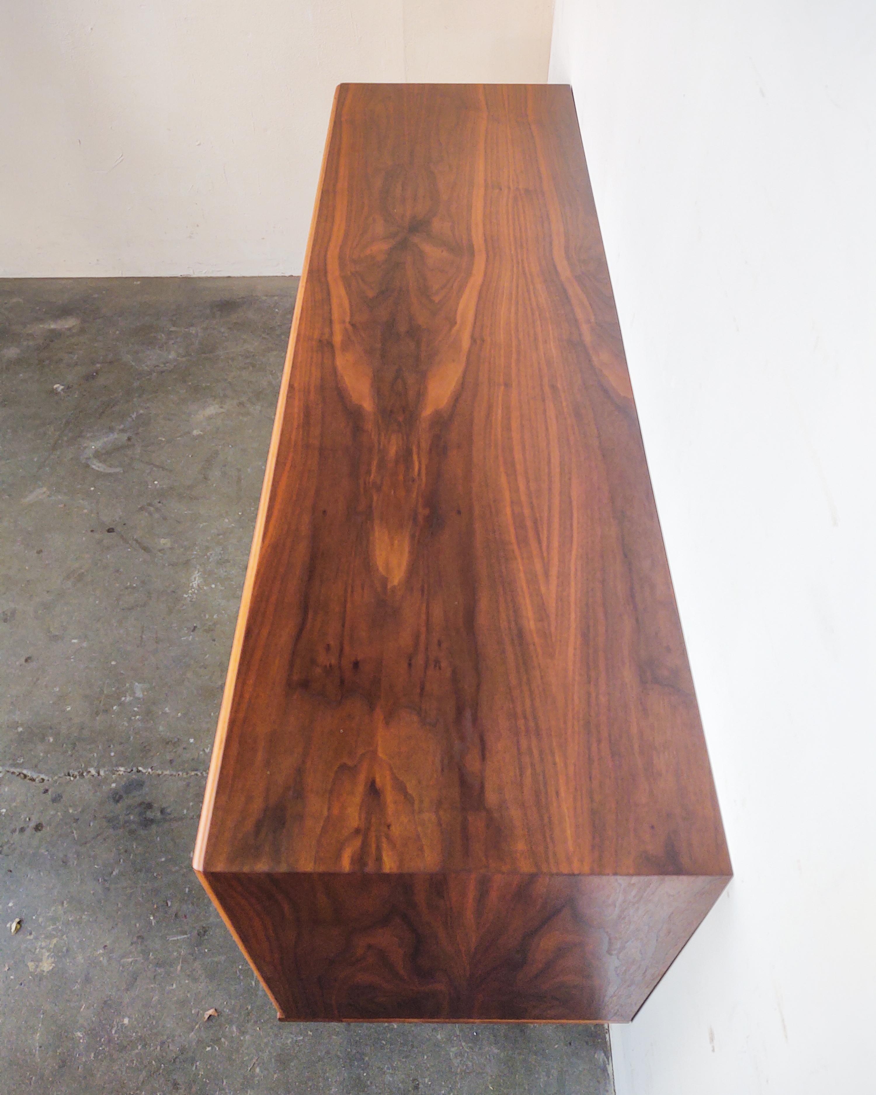 Mid-Century Modern 1960s Vintage B.P. John Walnut 9 Drawer Lowboy Dresser