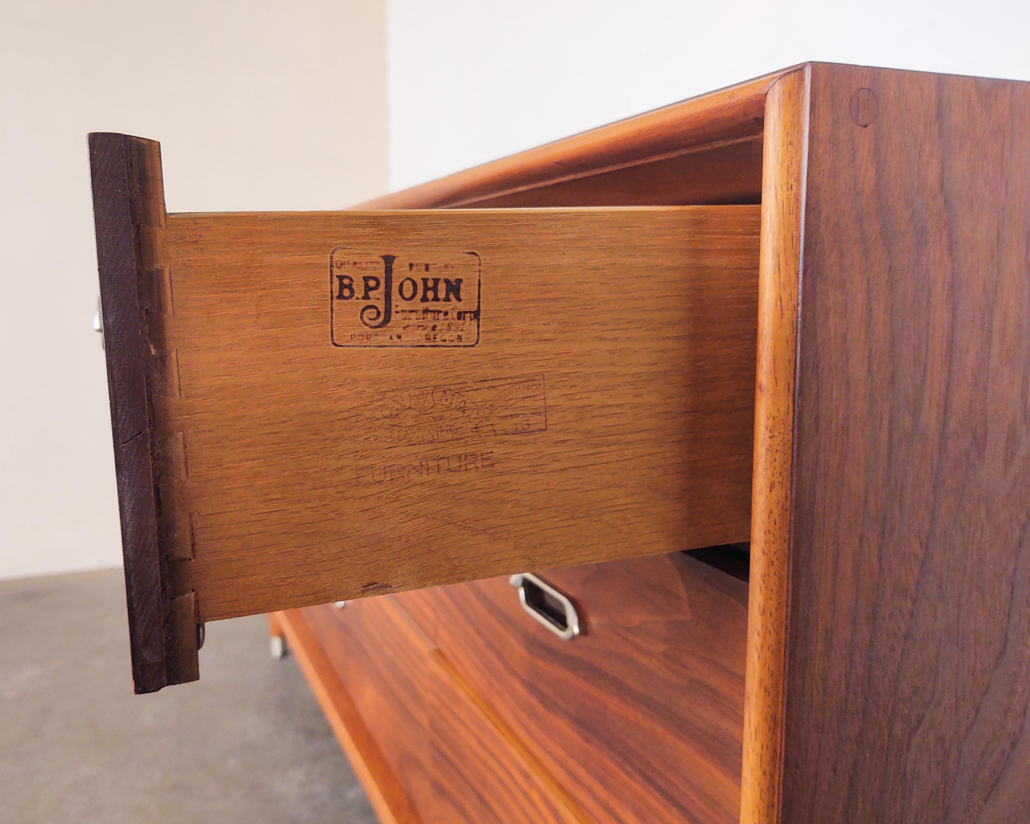 Mid-20th Century 1960s Vintage B.P. John Walnut 9 Drawer Lowboy Dresser