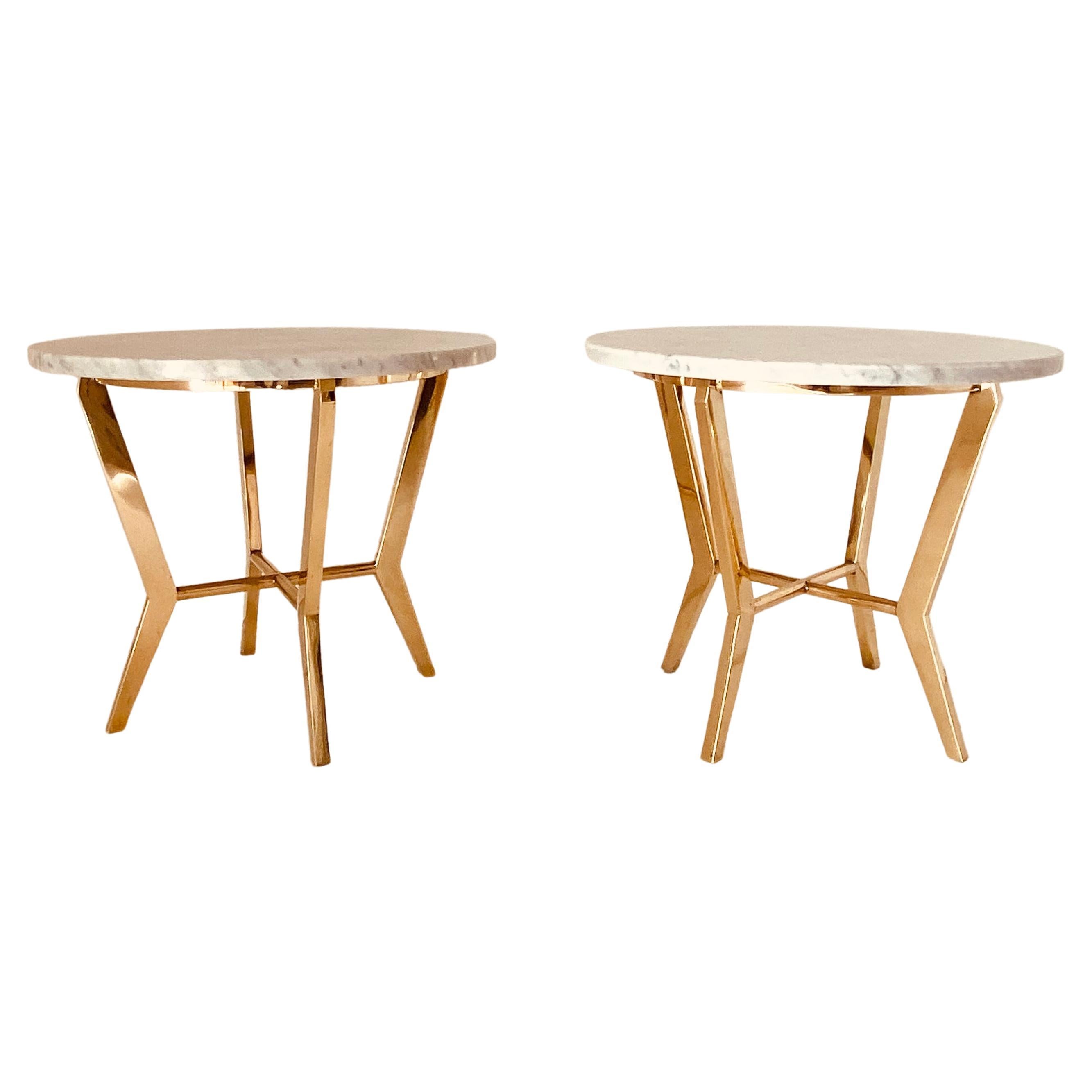 1960s Vintage Brass and Carrara Marble Coffee Table, Set of Two For