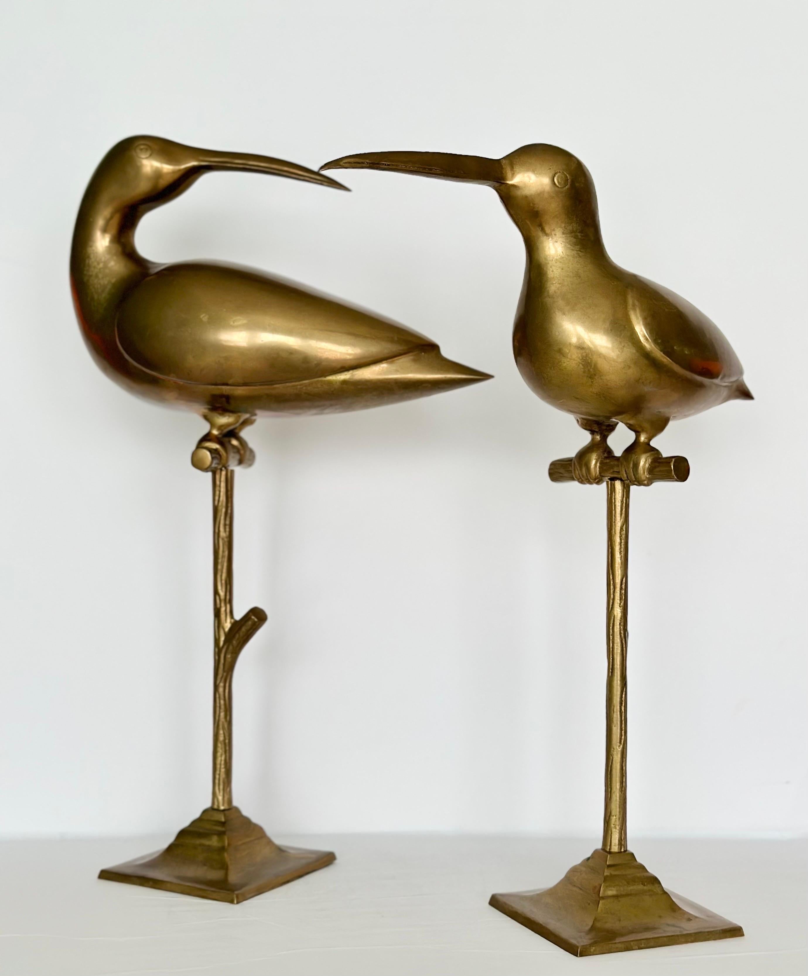 Hollywood Regency 1960s Vintage Brass Figurine Curlews Birds – a Pair