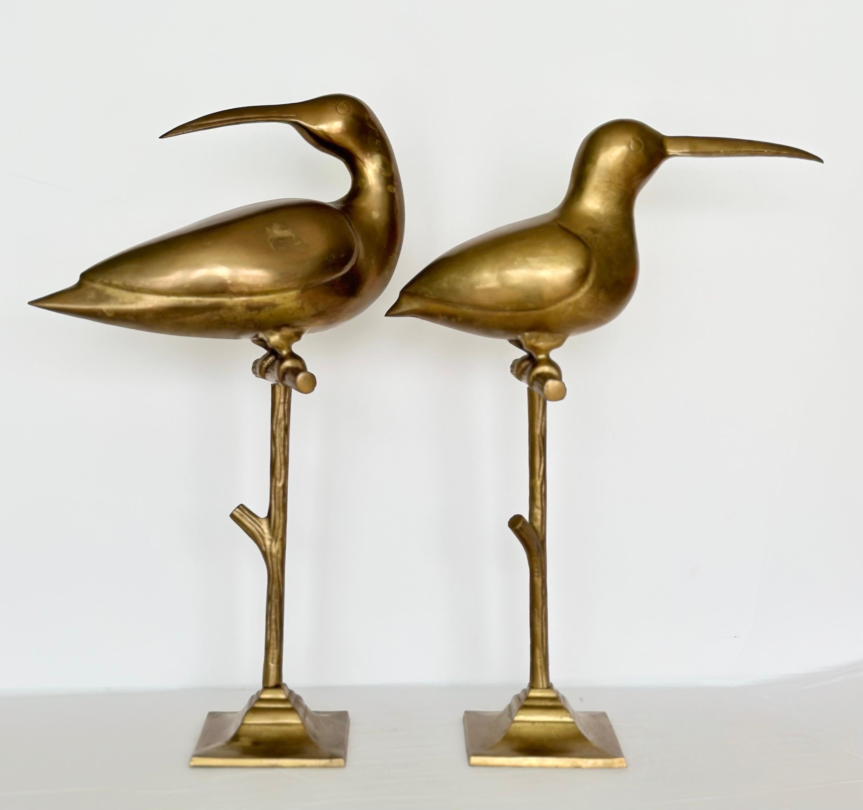 American 1960s Vintage Brass Figurine Curlews Birds – a Pair