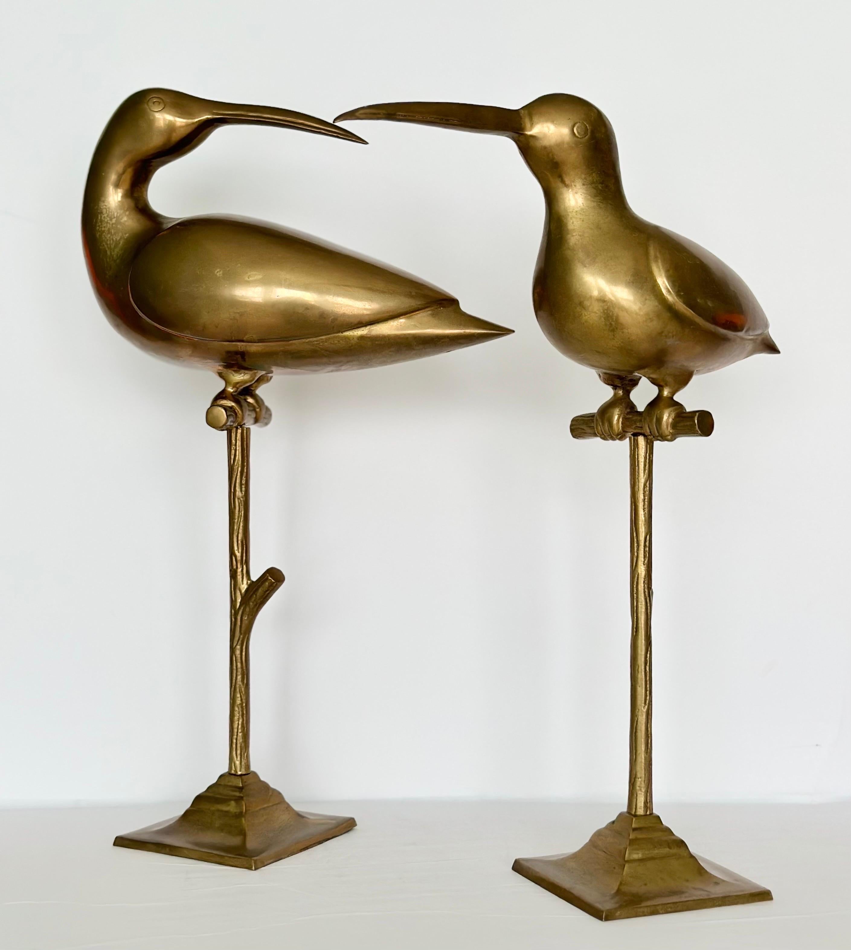 1960s Vintage Brass Figurine Curlews Birds – a Pair In Good Condition In Farmington Hills, MI