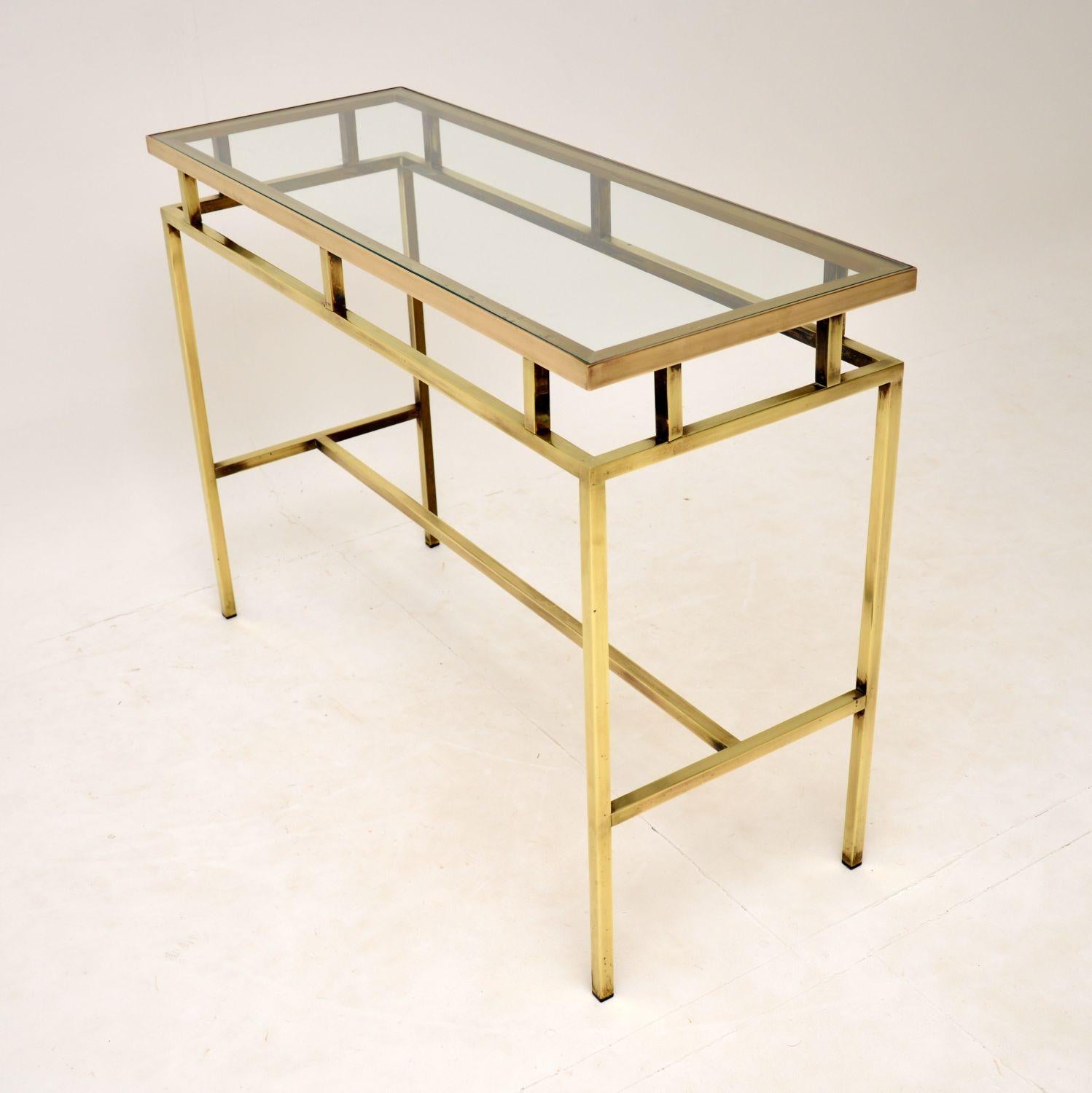 Mid-Century Modern 1960’s Vintage Brass and Glass Console Table