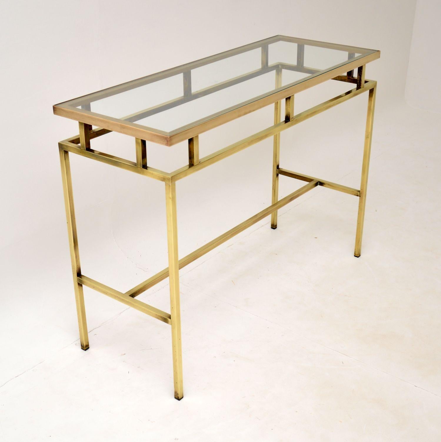 French 1960’s Vintage Brass and Glass Console Table