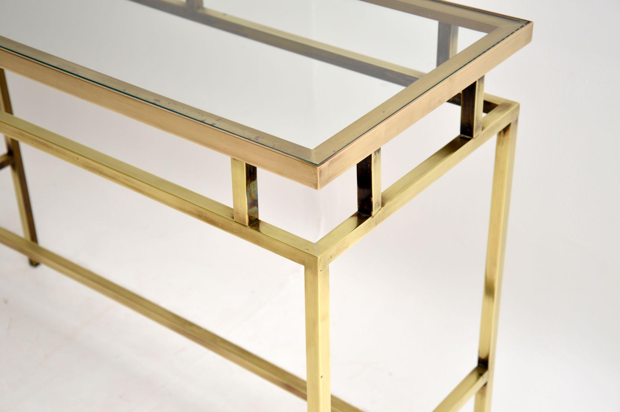 1960’s Vintage Brass and Glass Console Table 1