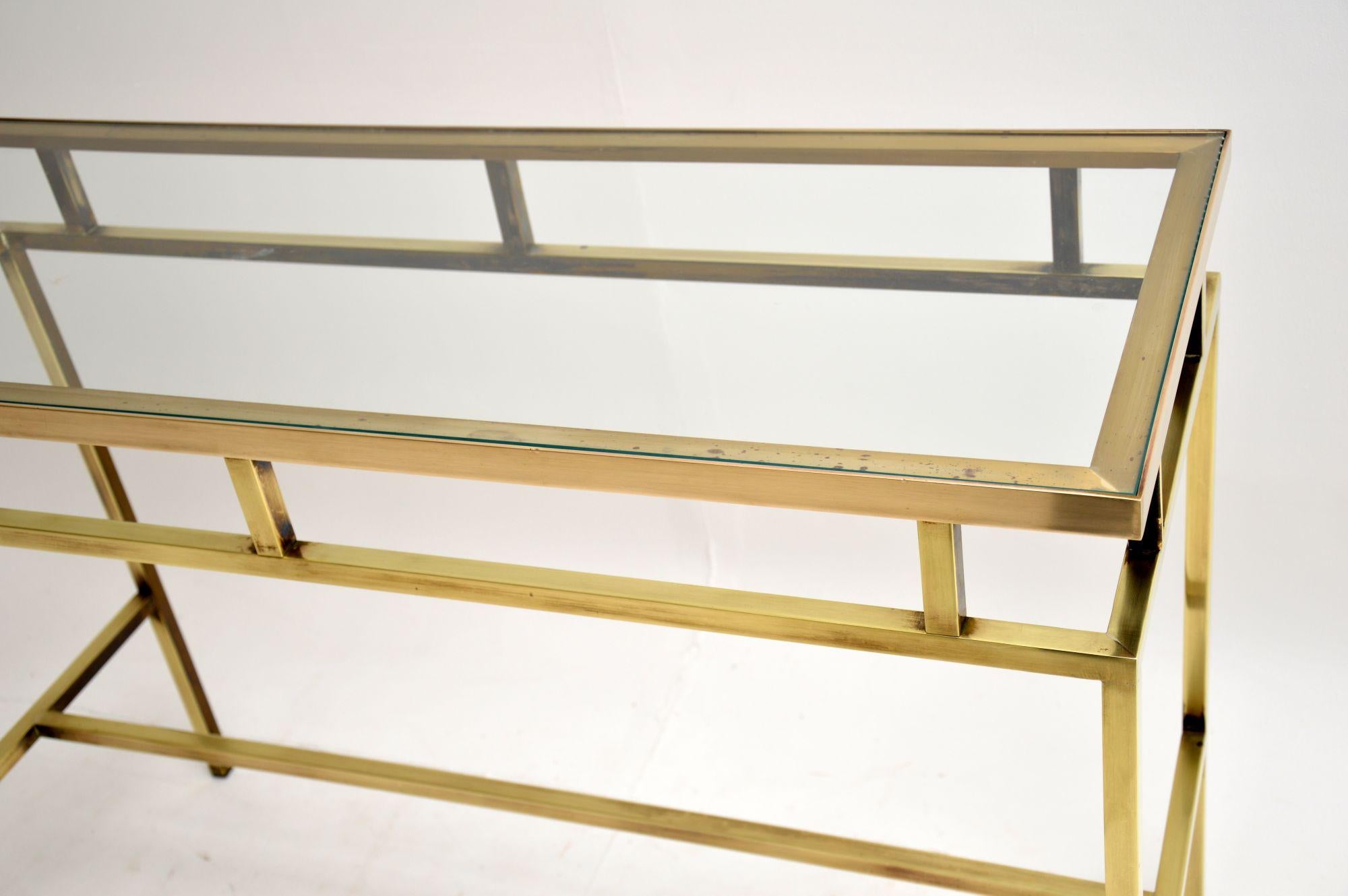 1960’s Vintage Brass and Glass Console Table 3