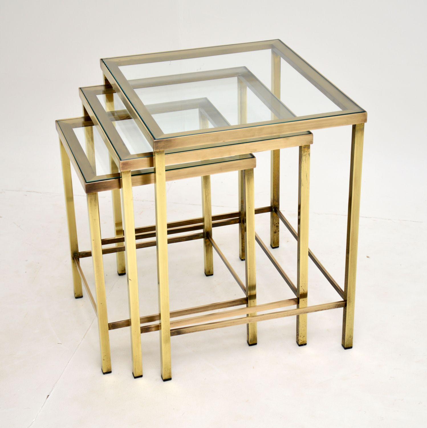 Mid-Century Modern 1960’s Vintage Brass & Glass Nest of Tables