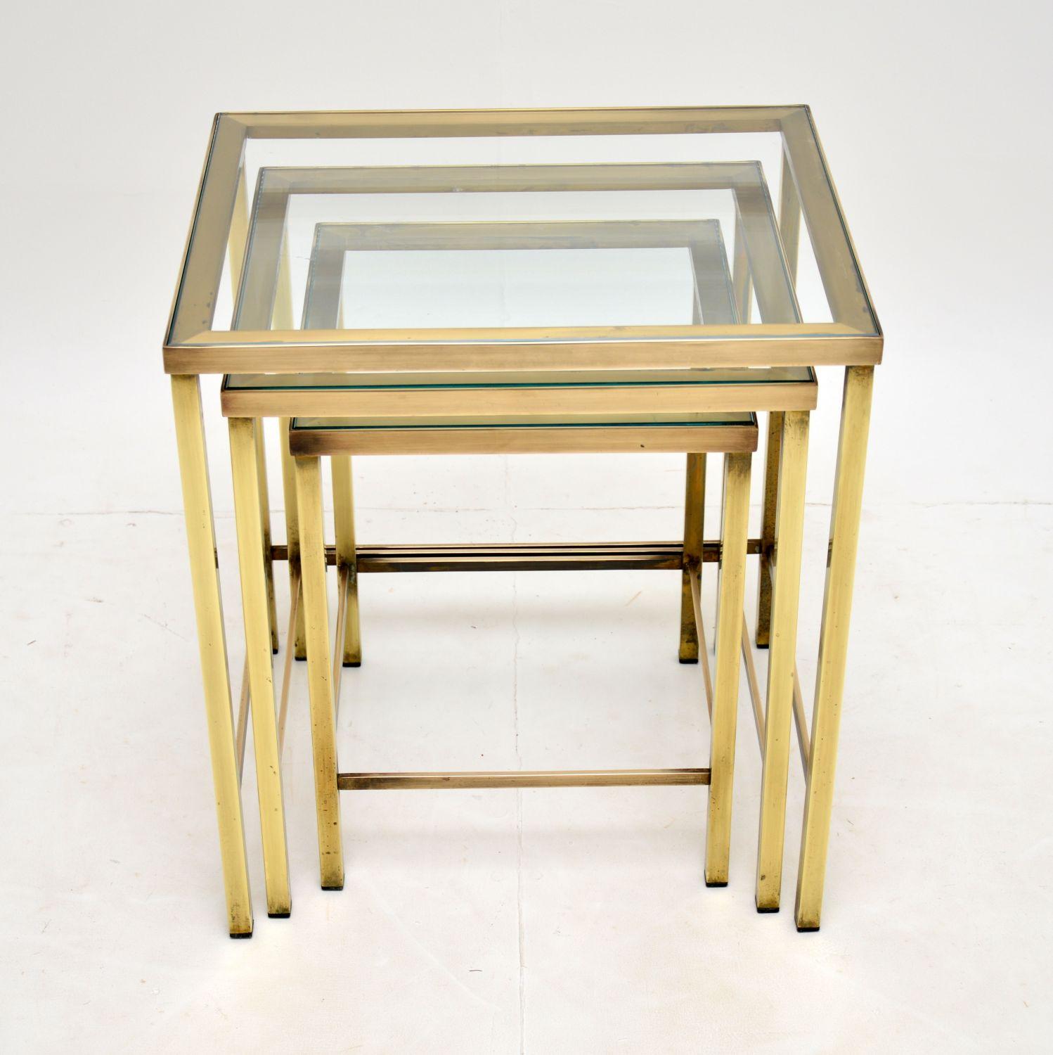French 1960’s Vintage Brass & Glass Nest of Tables