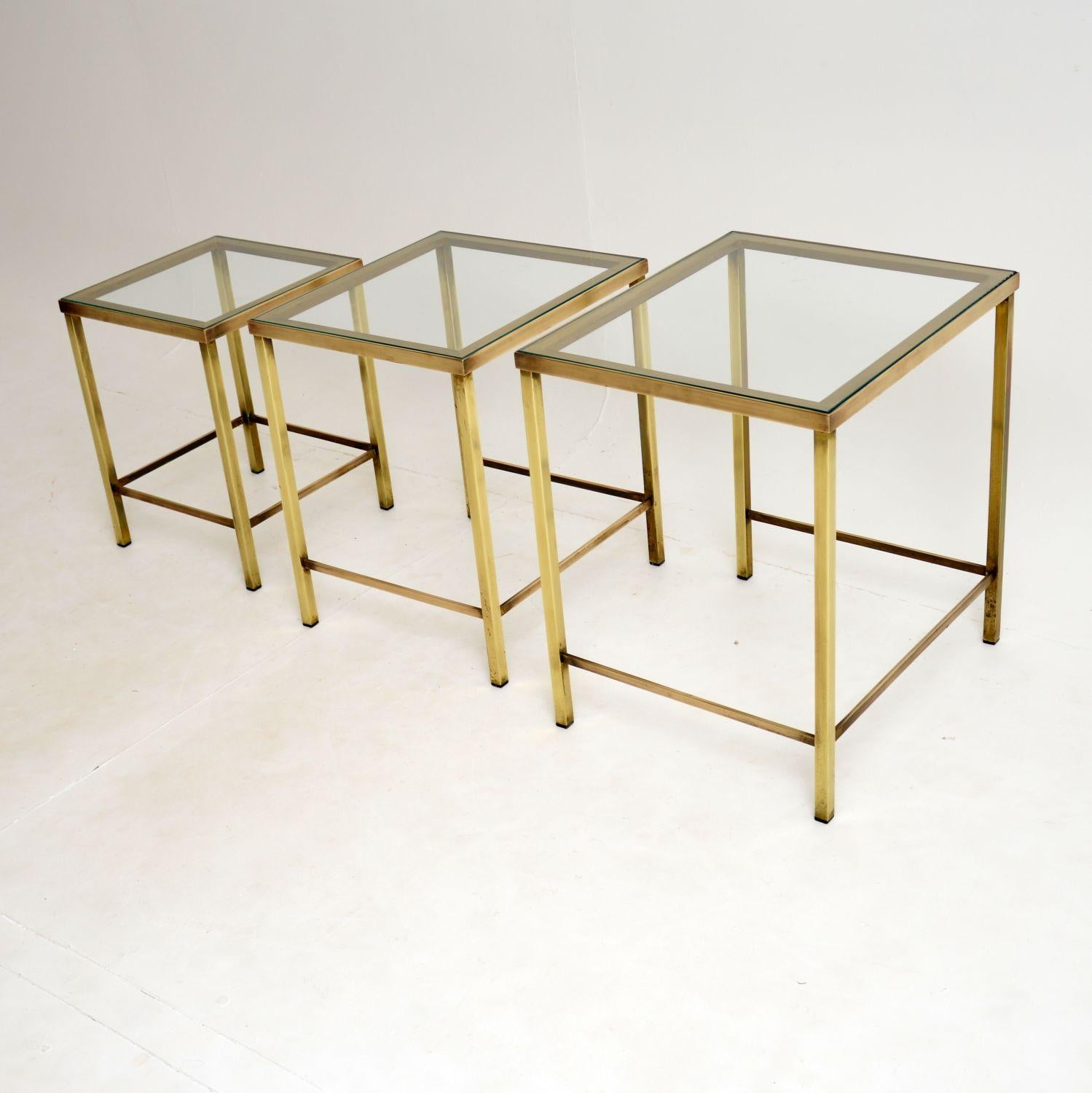 Mid-20th Century 1960’s Vintage Brass & Glass Nest of Tables