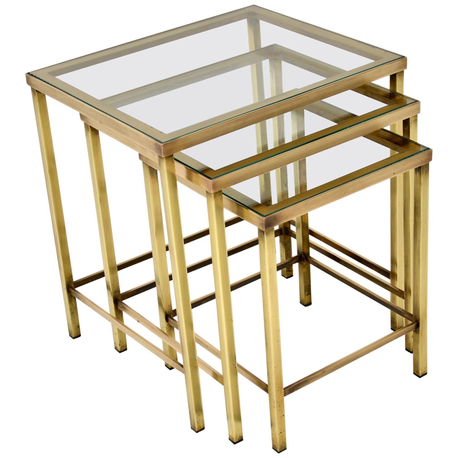 1960’s Vintage Brass & Glass Nest of Tables