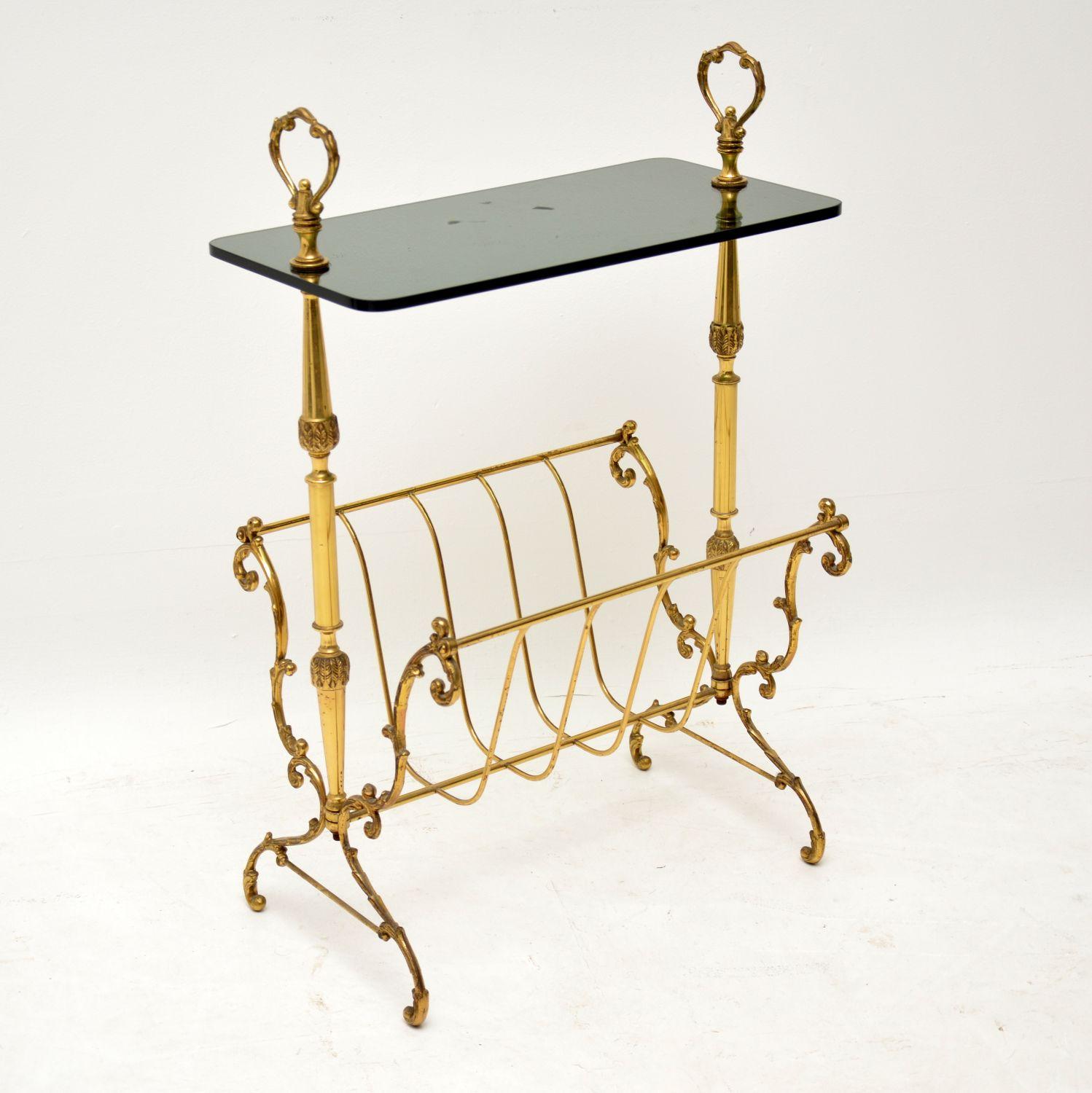 1960s Vintage Brass and Glass Side Table / Magazine Rack 2