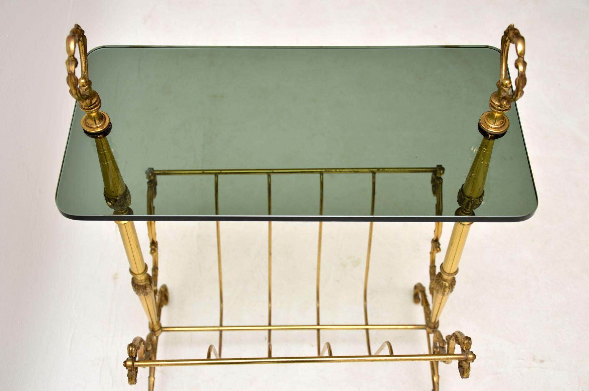 1960s Vintage Brass and Glass Side Table / Magazine Rack 1