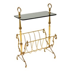 1960s Vintage Brass and Glass Side Table / Magazine Rack