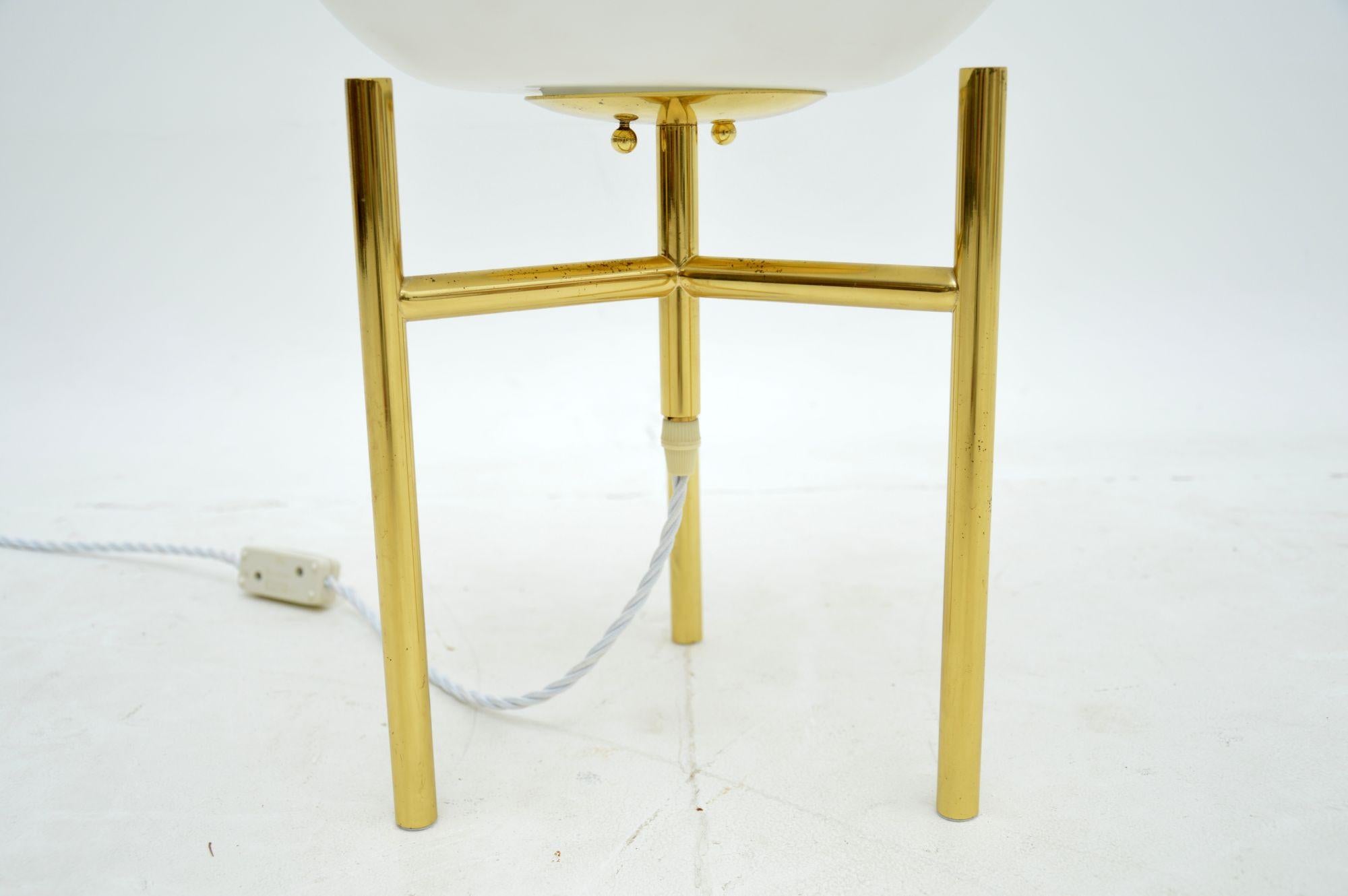 French 1960s Vintage Brass and Glass Table Lamp For Sale