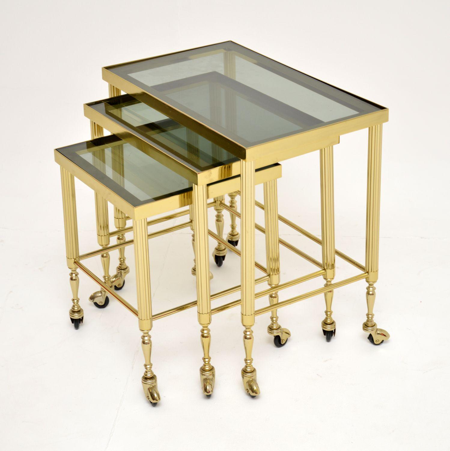 French 1960's Vintage Brass Nest of Tables For Sale
