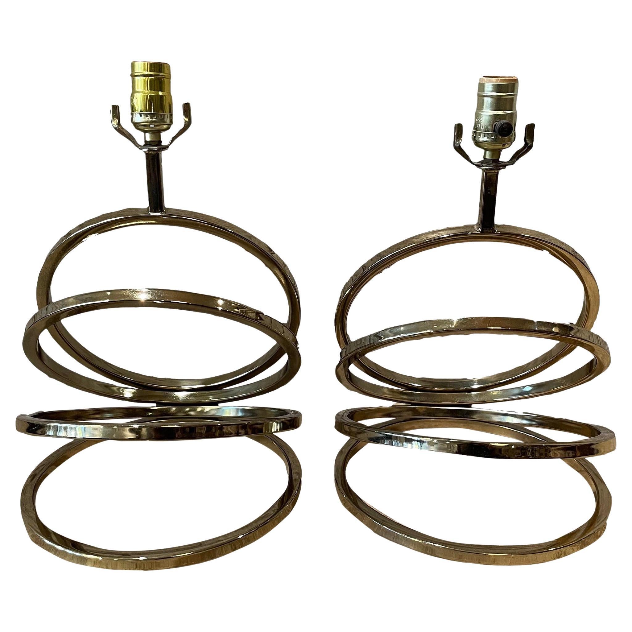 1960s Hollywood Regency Mid Century Vintage Brass Spiral Lamps - a Pair