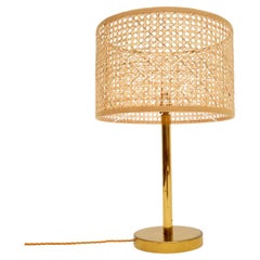 1960's Vintage Brass Table Lamp with Rattan Shade