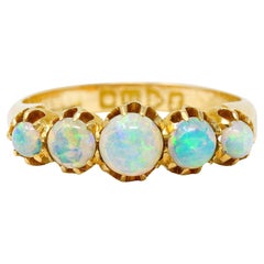 1960's Vintage British Opal 18 Karat Gold Five Stone Ring