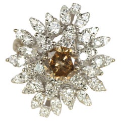 1960s Vintage Brown and White Diamond Cocktail Cluster Ring 1960s Vintage Brown and White Diamond Cocktail Cluster Ring