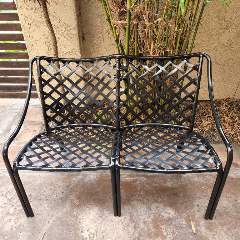 1960s Vintage Brown Jordan Patio Settee Loveseat Tamiami in Black For