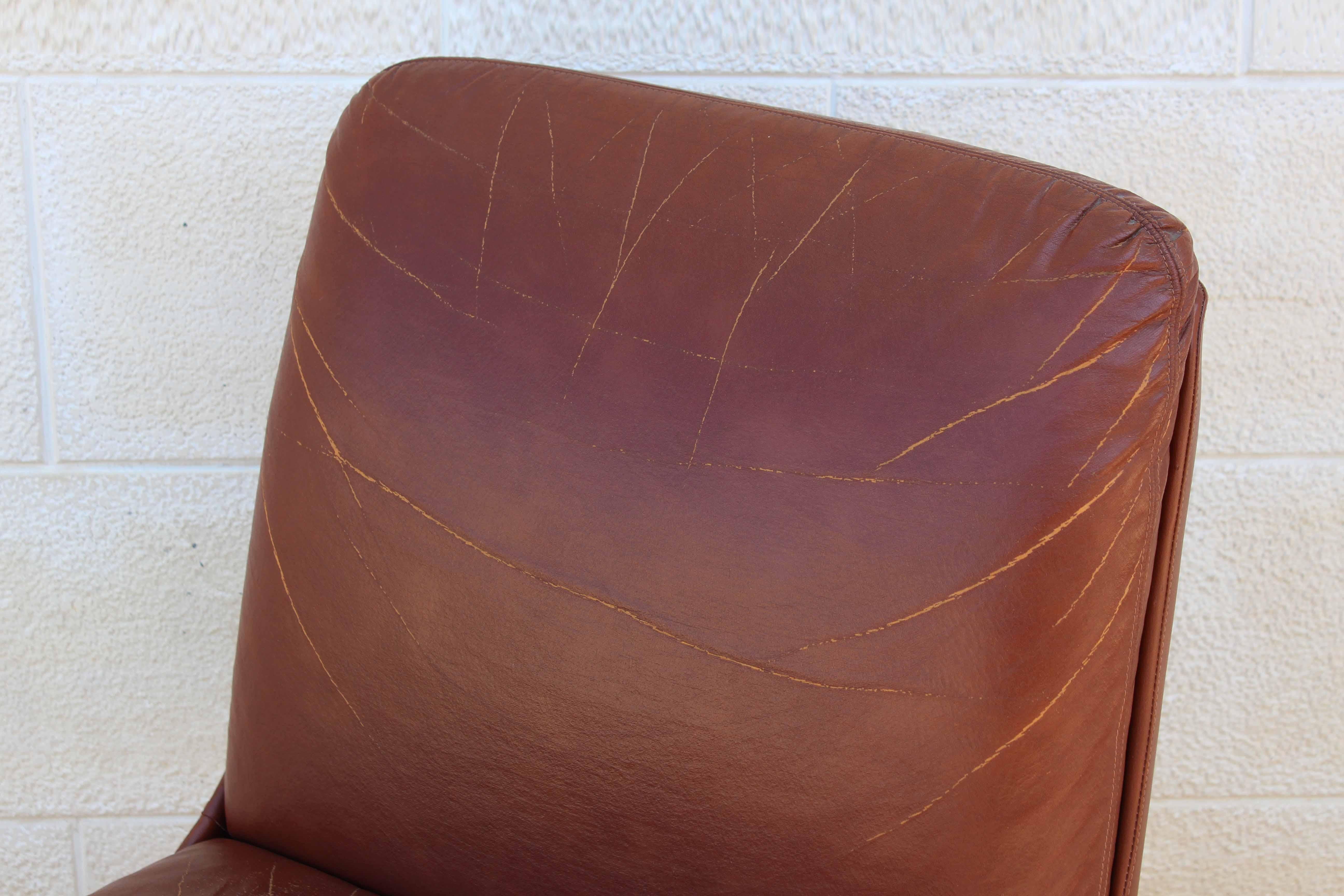 1960s Vintage Brown Leather Office / Desk Chair with Revolving Steel Structure 1