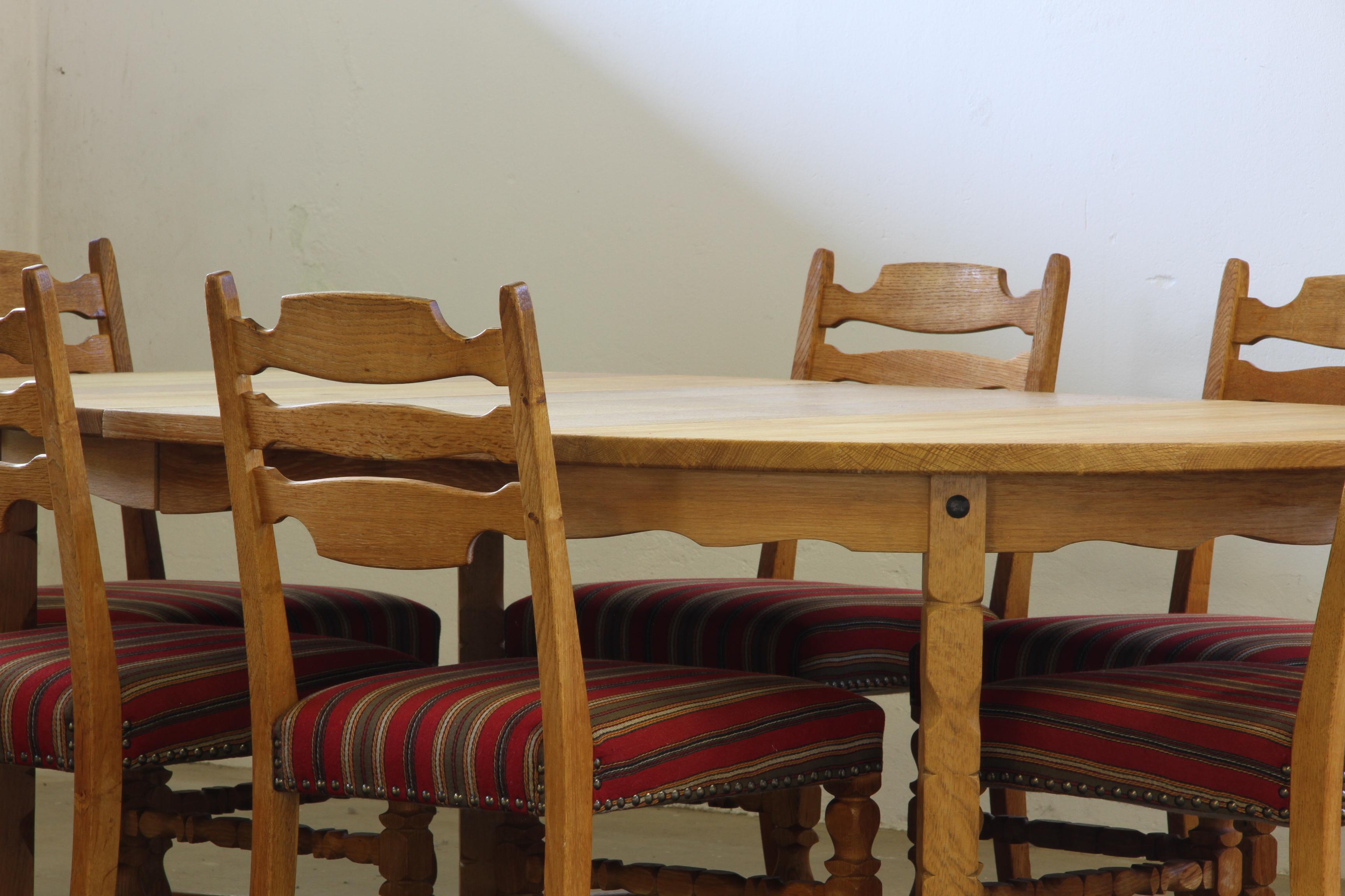 Tavolo da pranzo allungabile danese brutalista degli anni '60 in Oak, stile Henning Kjærnulf in vendita 5