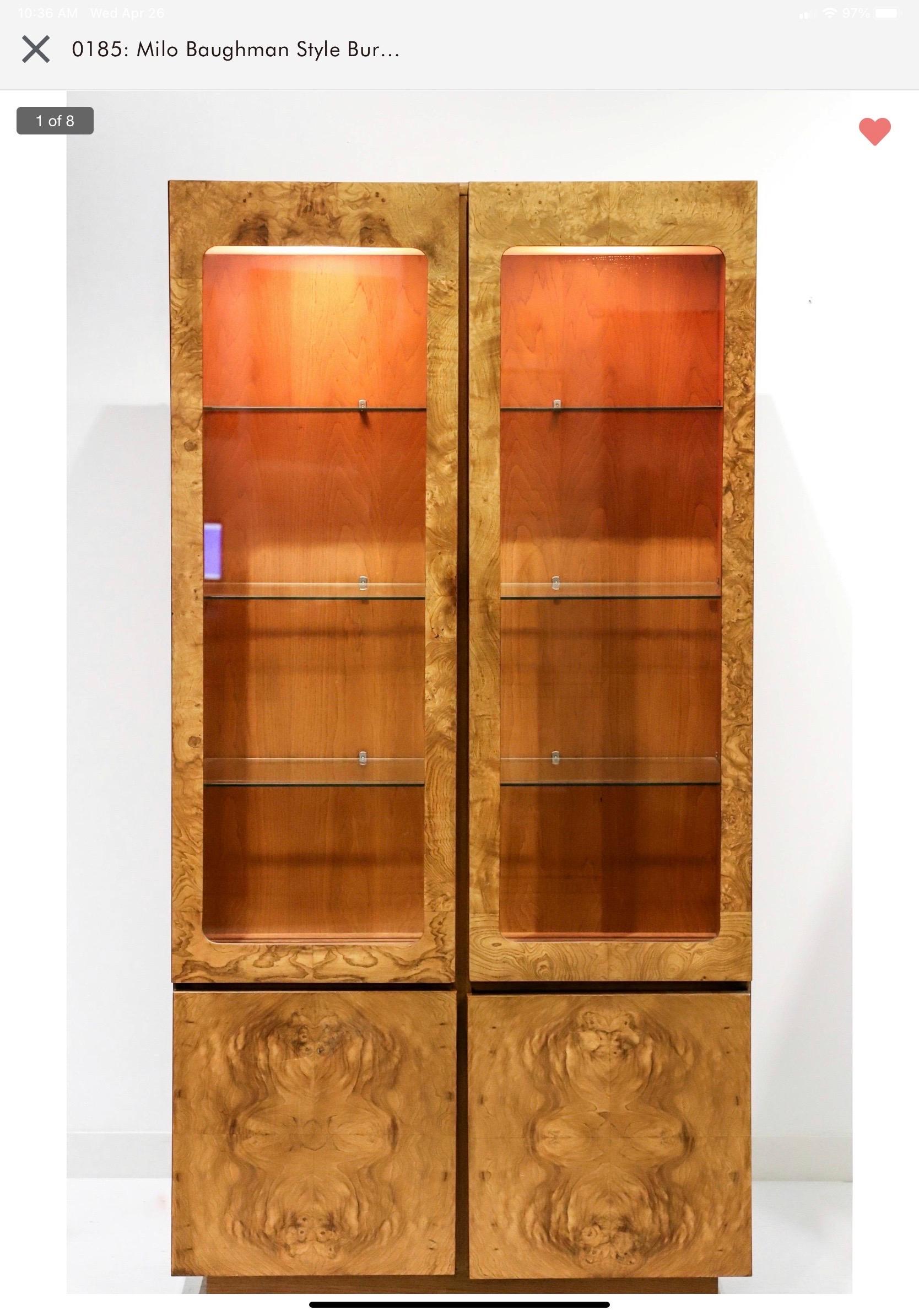 Mid-Century Modern 1960s Vintage Burl Wood Display Cases by Lane, a Pair